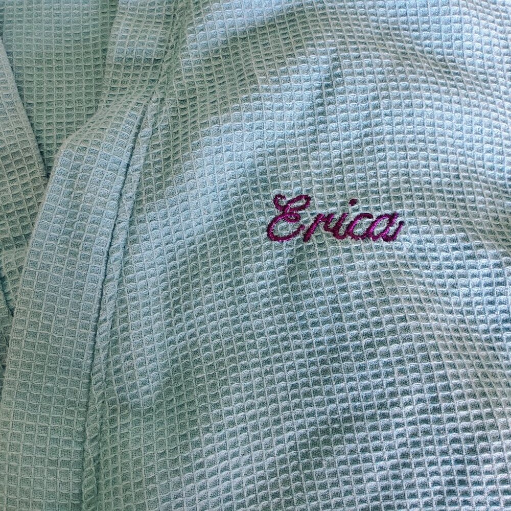 Embroidered "Erica" Waffle Weave Kimono RobeKimono Thigh Length Robe - Picture 2 of 9
